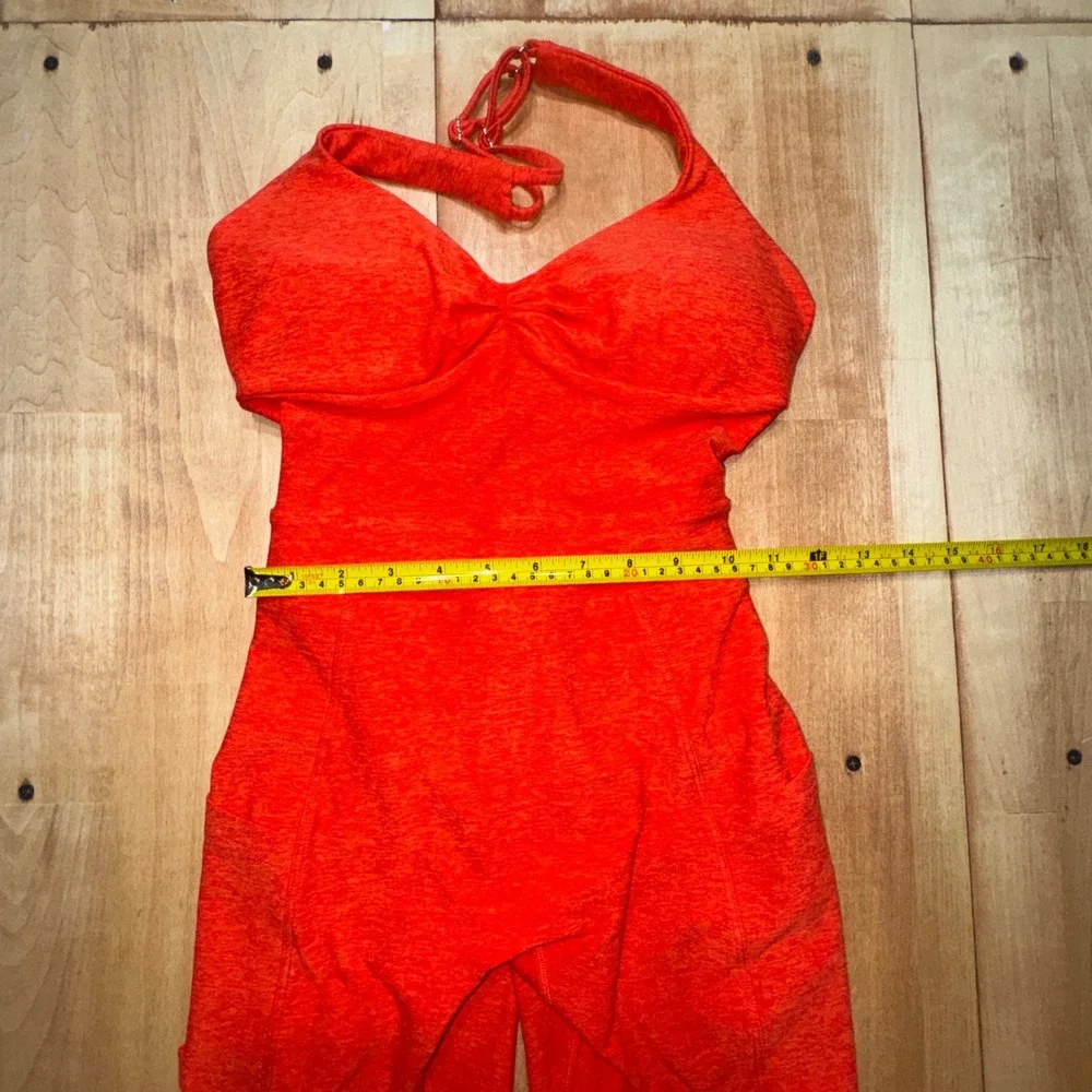 Bombshell Sportswear Orange Halter Neck Active Jumpsuit Unitard Small Pockets - Picture 8 of 8